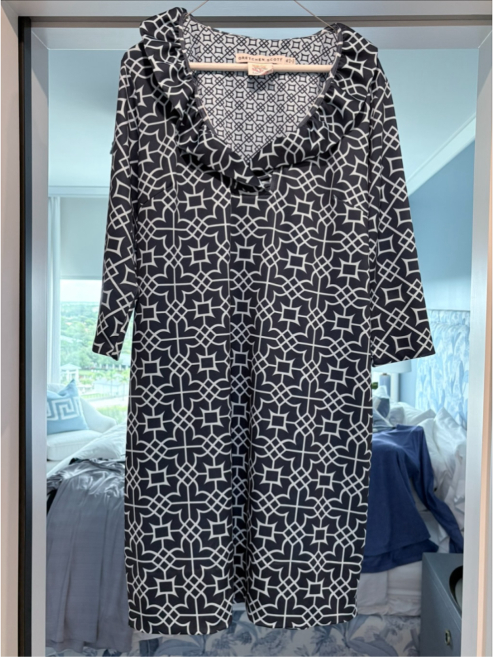 Gretchen Scott L-XL Navy & Light Blue Printed Dress